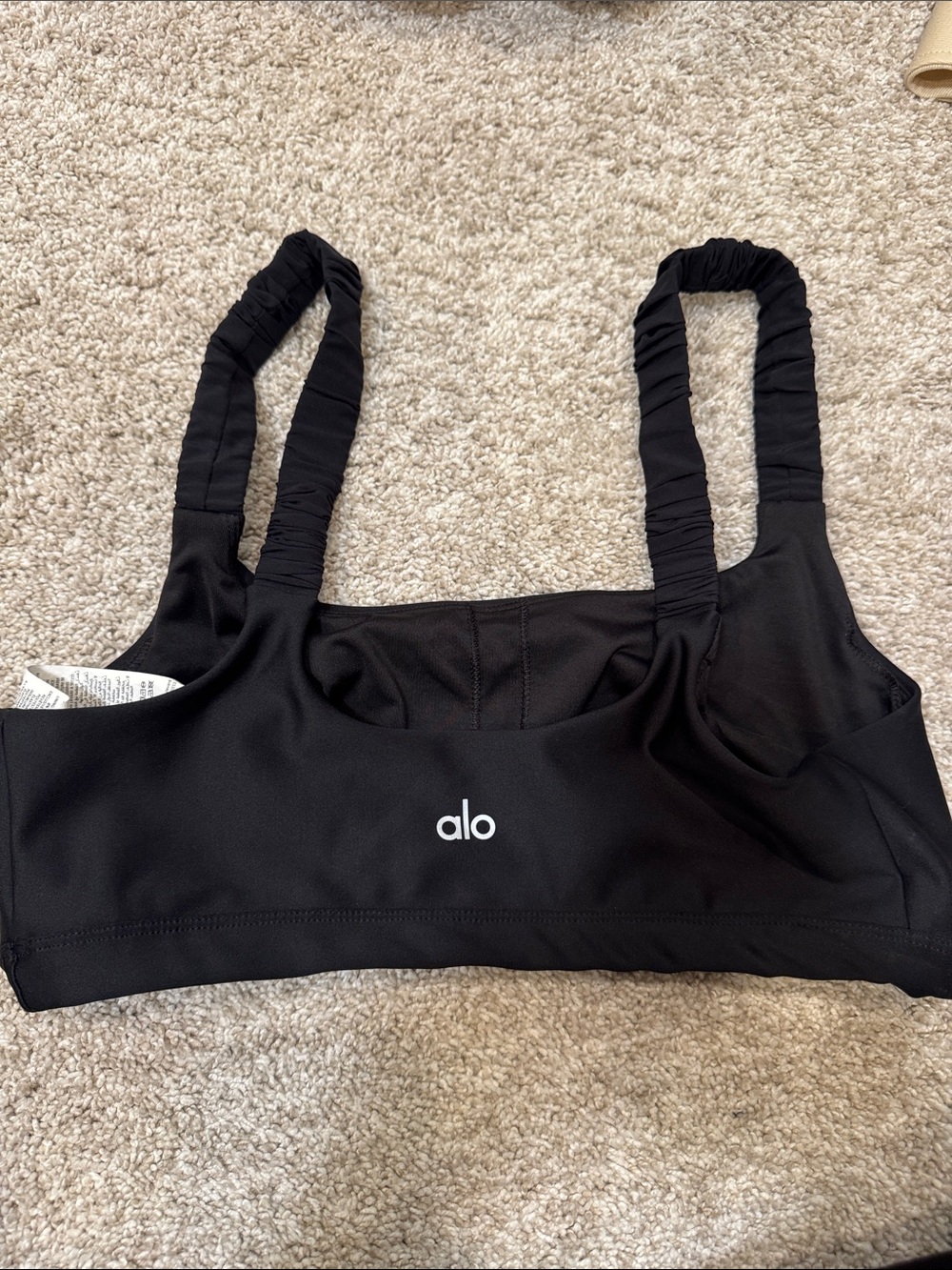 ALO Yoga Black Ruched-Strap Sports Bra